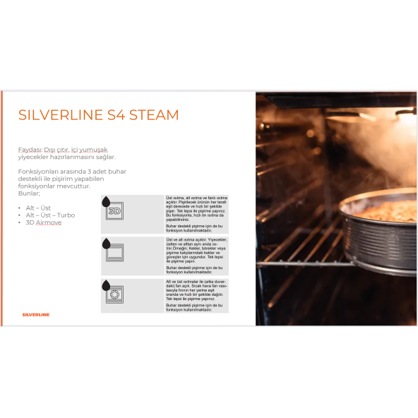 Silverline BO65P4W01 Buhar Destekli + Airfryer Özellikli Beyaz Cam Ankastre Fırın - 5