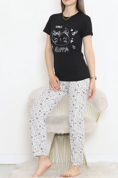Süprem Kısa Kol Pijama Takımı Siyahbeyaz - 18500.1048. - 5