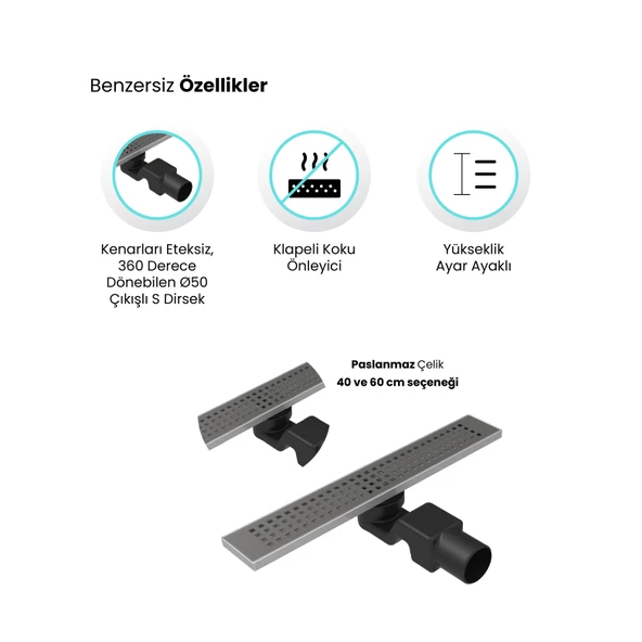 Sanica Plastik Eteksiz Ayak Ayarlı 60cm Klapeli Koku Önleyici Duşakabin Duş Kanalı Yer Süzgeci - 2