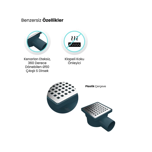 Sanica Yan Çıkışlı Ø50 Plastik Çerçeve Koku Önleyici Süzgeç - 2