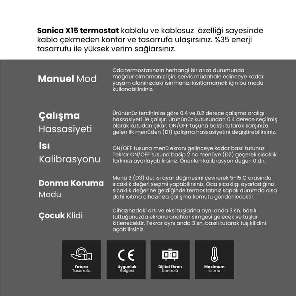 Sanica X15 Oda Termostatı - 2