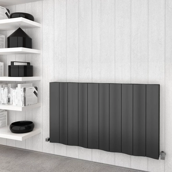 Sanica Asimetrik Dizayn Radyatör Antrasit Alüminyum Yatay (Double) 600 x 409 mm - Resim 3