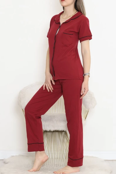 Önü Cepli Pijama Takımı Bordo - 11404.1048. - 4