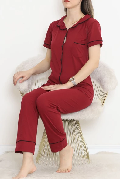 Önü Cepli Pijama Takımı Bordo - 11404.1048. - 2