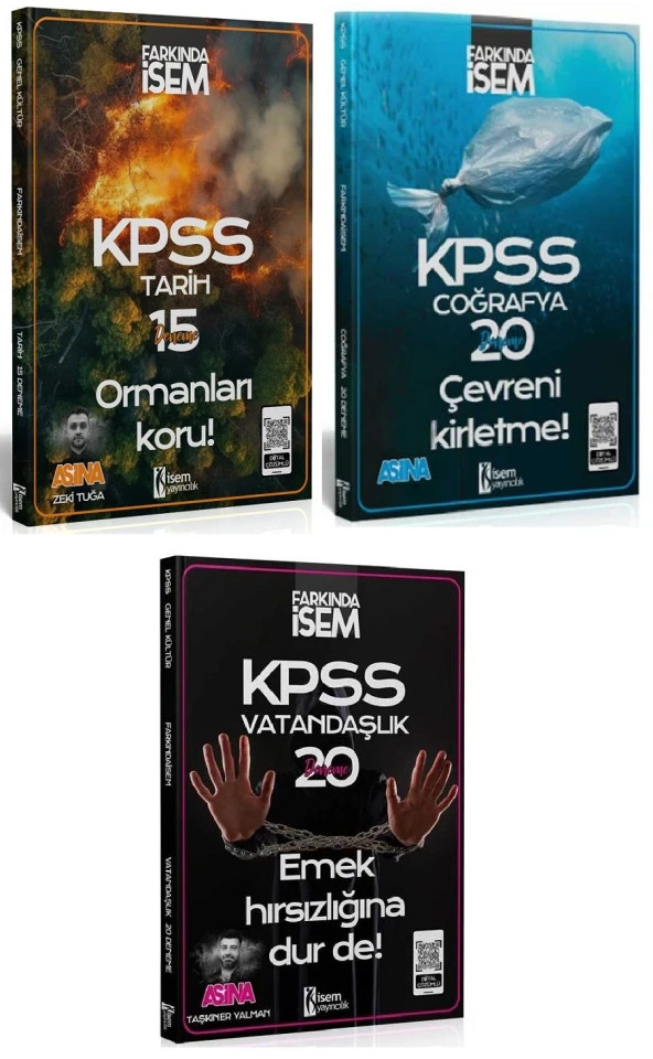 İsem 2024 KPSS Tarih+Coğrafya+Vatandaşlık Aşina 55 Deneme 3 lü Set İsem Yayınları