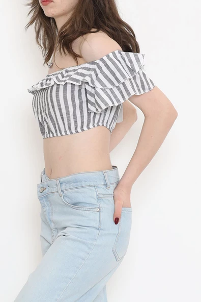 Çizgili Crop Bluz Fümebeyaz - 18426.631. - 3