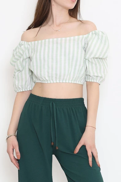 Çizgili Crop Bluz Yeşil - 18423.631. - 4