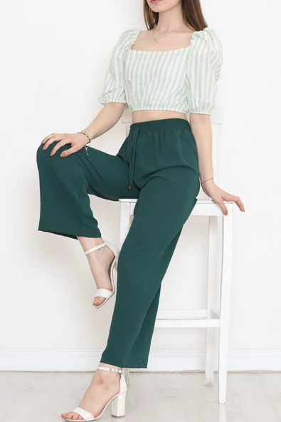 Çizgili Crop Bluz Yeşil - 18423.631. - 5