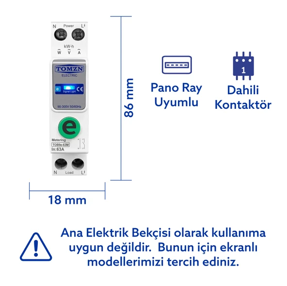 Tomzn Akıllı Voltaj ve Akım Koruma Rölesi, WiFi Özellikli Dahili Enerji Ölçer 63A eWelink Uyumlu - Resim 2