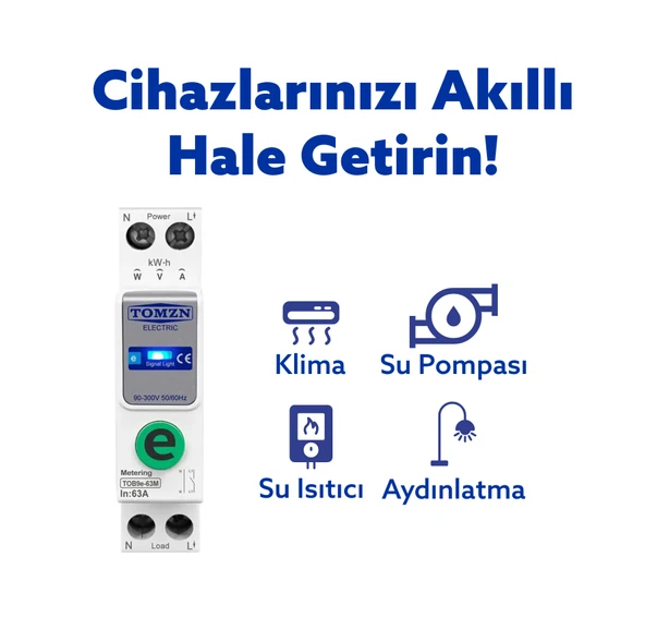 Tomzn Akıllı Voltaj ve Akım Koruma Rölesi, WiFi Özellikli Dahili Enerji Ölçer 63A eWelink Uyumlu - Resim 3