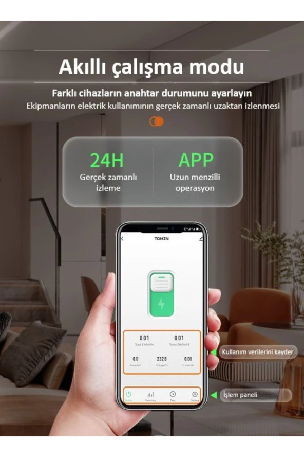 Tomzn Akıllı Voltaj ve Akım Koruma Rölesi, WiFi Özellikli Dahili Enerji Ölçer 63A - Akıllı Sigorta