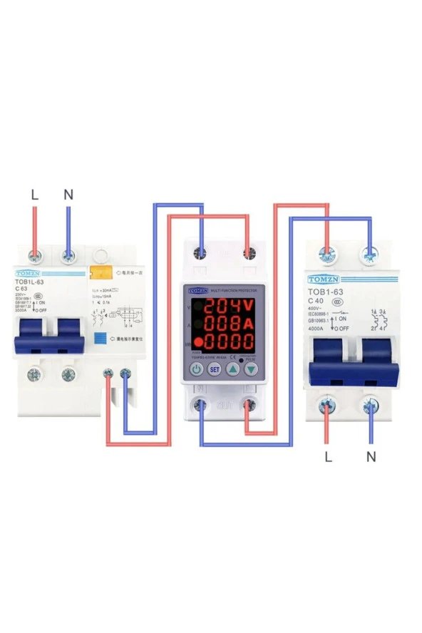 Tomzn Gerilim ve Akım Koruma Rölesi Yüksek Düşük Voltaj Akım Koruyucu 63A Enerji Ölçerli - 2