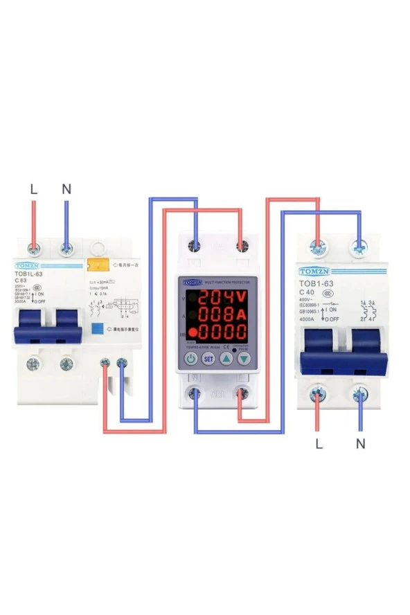 Tomzn Gerilim Koruma Rölesi Yüksek Düşük Voltaj Akım Koruma 63A Enerji Ölçerli