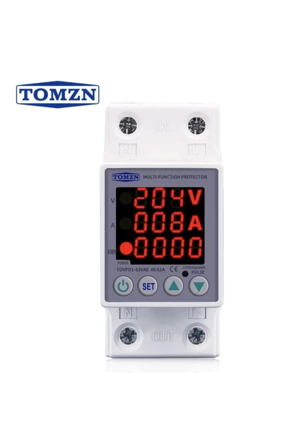 Tomzn Gerilim ve Akım Koruma Rölesi Yüksek Düşük Voltaj Akım Koruyucu 63A Enerji Ölçerli - 4