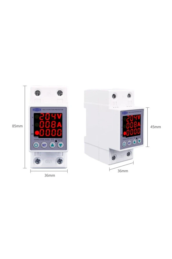 Tomzn Gerilim ve Akım Koruma Rölesi Yüksek Düşük Voltaj Akım Koruyucu 63A Enerji Ölçerli - 6