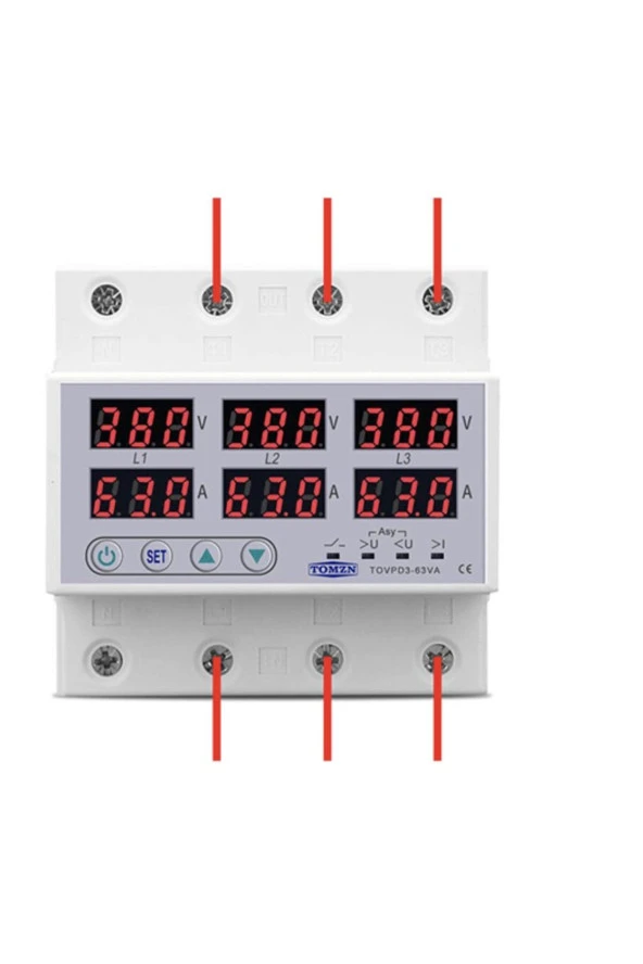Tomzn Trifaz Nötrsüz 380V Gerilim Ve Akım Koruma Yüksek Alçak Voltaj Akım Koruma 63A 3 Fazlı