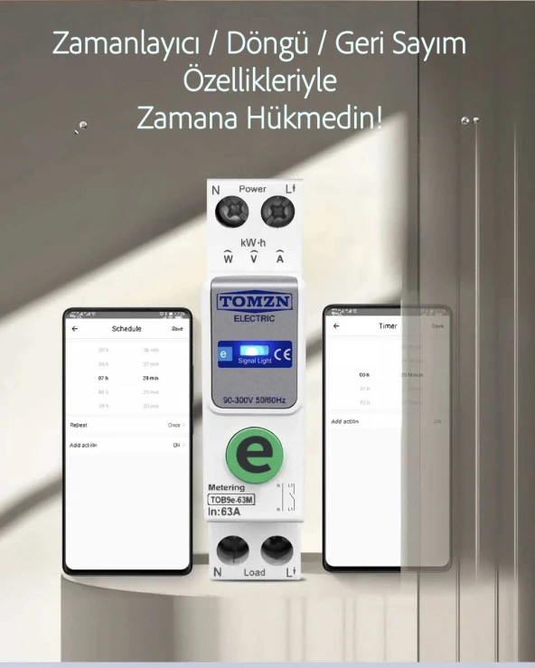 Tomzn Akıllı Voltaj ve Akım Koruma Rölesi, WiFi Özellikli Dahili Enerji Ölçer 63A eWelink Uyumlu - 2
