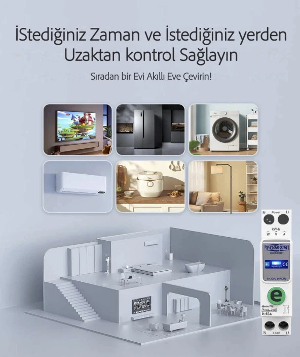 Tomzn Akıllı Voltaj ve Akım Koruma Rölesi, WiFi Özellikli Dahili Enerji Ölçer 63A eWelink Uyumlu - 3