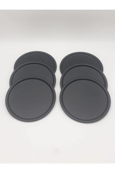 6'lı Siyah Yuvarlak Metal Tepsi, Tek Kişilik Çay ve Kahve Sunum Tepsisi 22cm