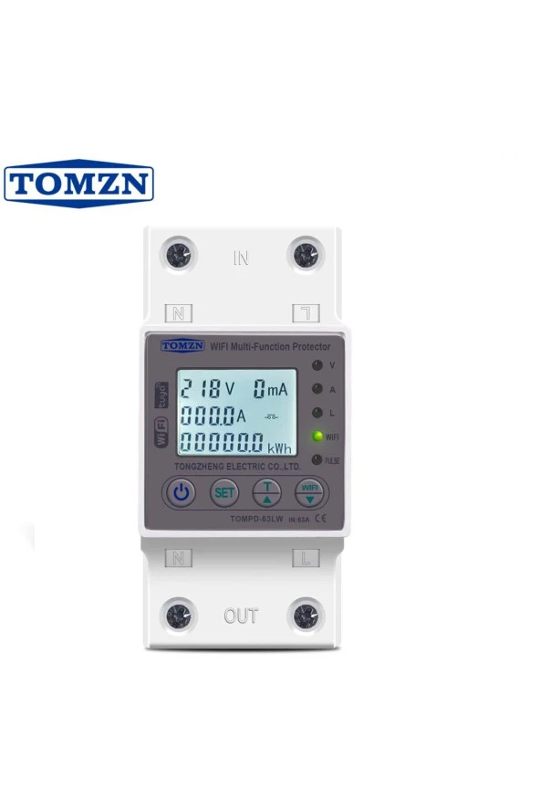 Tomzn Akıllı Kaçak Akım Rölesi ve Voltaj Akım Koruyucu Röle Gerilim 80A Monofaz (10mA-99mA)