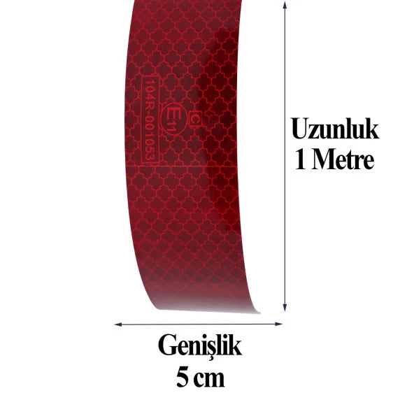 Tüvtürk Onaylı Belgeli Bant 1 Metre 5 cm Kırmızı Reflektörlü Reflektif Fosforlu Şerit Bant İkaz Bandı - 3
