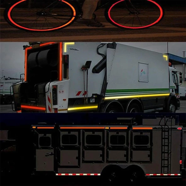 Tüvtürk Onaylı Belgeli Bant 1 Metre 5 cm Kırmızı Reflektörlü Reflektif Fosforlu Şerit Bant İkaz Bandı - 8