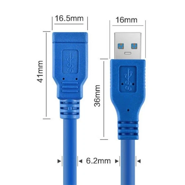 USB 3.0 HDD Harddisk Bilgisayar Uzatma Kablosu 1.5 Metre Mavi 4288 - 6