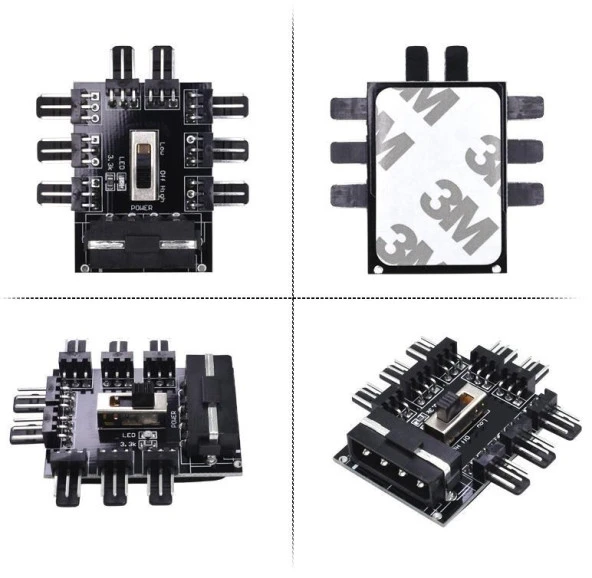 Ancheyn 8 Port Fan Çoklayıcı Hub Y PWM Splitter ide Molex Soğutma 3 pin 4 Switch Anahtarlı 4336 - 4