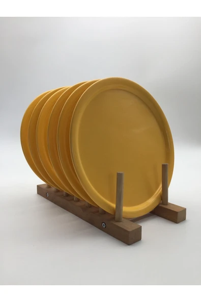 6'lı Sarı Yuvarlak Metal Tepsi, Tek Kişilik Çay ve Kahve Sunum Tepsisi 22cm - 2