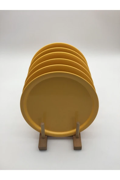 6'lı Sarı Yuvarlak Metal Tepsi, Tek Kişilik Çay ve Kahve Sunum Tepsisi 22cm - 3