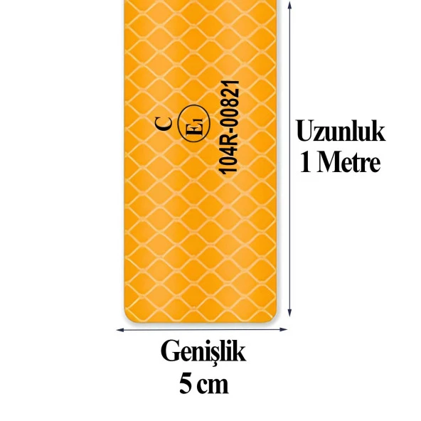 Tüvtürk Onaylı Bant Sarı 1 Metre 5 cm Belgeli Reflektörlü Reflektif Fosforlu Şerit Bant İkaz Bandı - 2