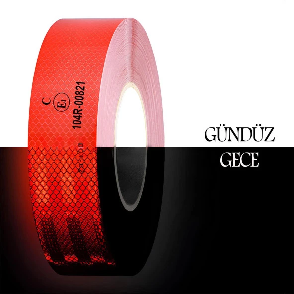 Tüvtürk Onaylı Bant Kırmızı 1 Metre 5 cm Belgeli Reflektörlü Reflektif Fosforlu Şerit Bant İkaz Bandı - Resim 7