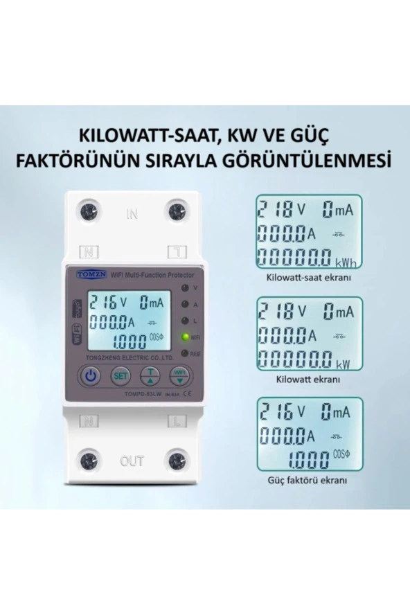Tomzn Kaçak Akım Koruma Rölesi Ve Yüksek Voltaj Ve Akım Koruyucu Röle 63A Wifi Özellikli Devrim - 2
