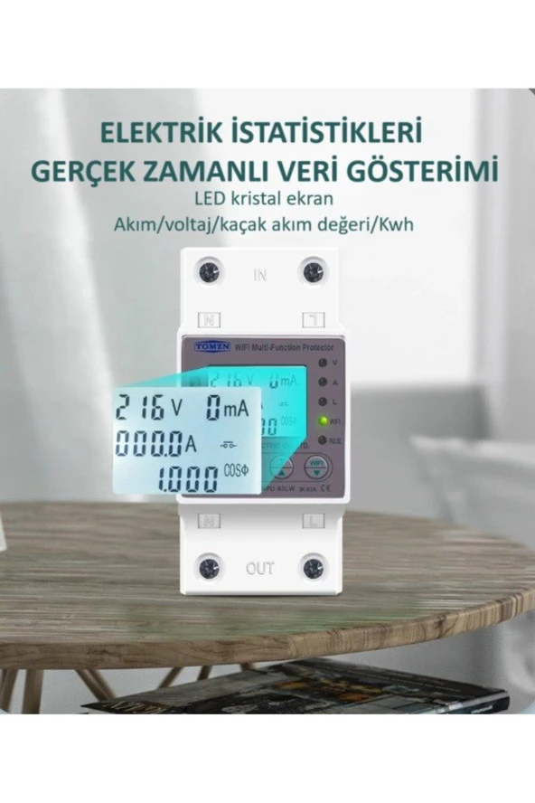 Tomzn Kaçak Akım Koruma Rölesi Ve Yüksek Voltaj Ve Akım Koruyucu Röle 63A Wifi Özellikli Devrim - 3