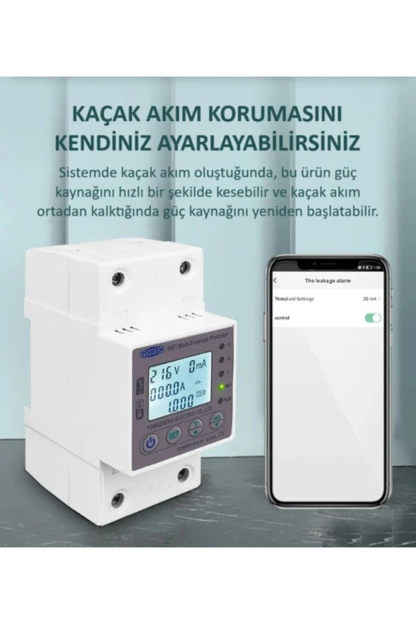 Tomzn Kaçak Akım Koruma Rölesi Ve Yüksek Voltaj Ve Akım Koruyucu Röle 63A Wifi Özellikli Devrim - 6