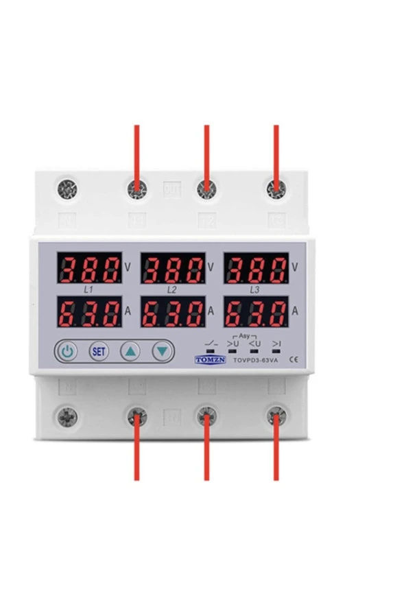 Tomzn Trifaz 380V 100A Gerilim ve Akım Koruma Rölesi Yüksek Alçak Voltaj Koruyucu Röle - Sanayi Tipi - 2