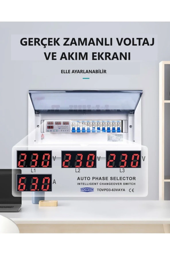 Tomzn Otomatik Faz Seçici Ve Yüksek Alçak Voltaj Akım Koruma Rölesi 220v 100A