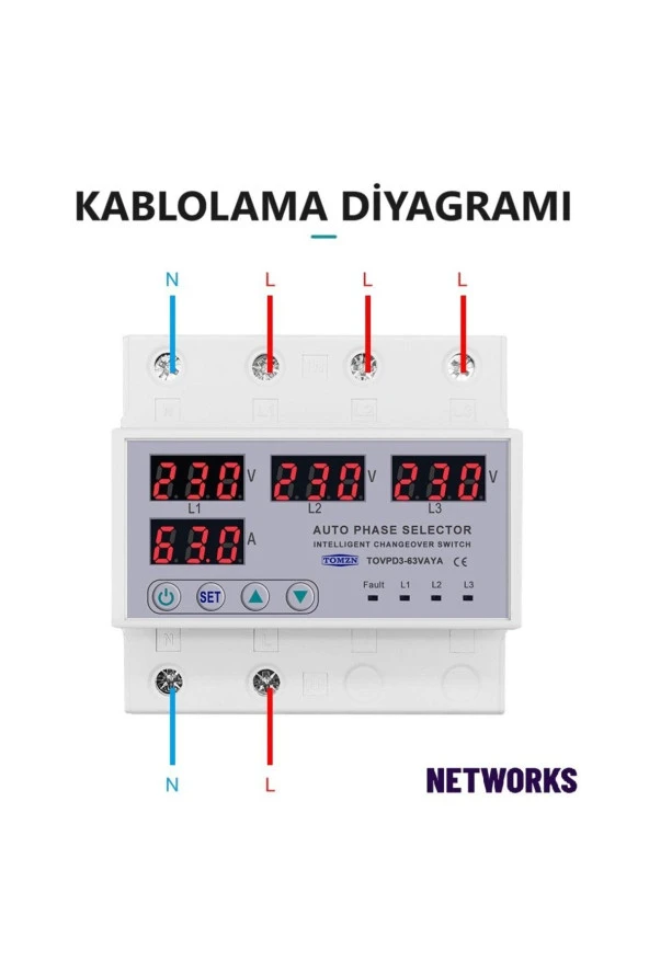 Tomzn Otomatik Faz Seçici Ve Yüksek Alçak Voltaj Akım Koruma Rölesi 220v 100A - 6