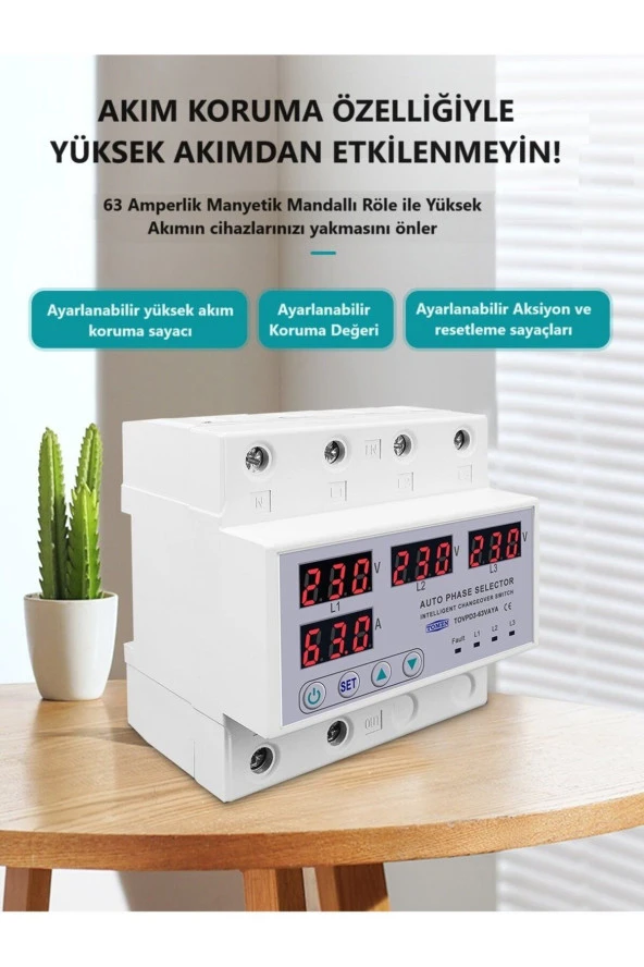Tomzn Otomatik Faz Seçici Ve Yüksek Alçak Voltaj Akım Koruma Rölesi 220v 100A - 7