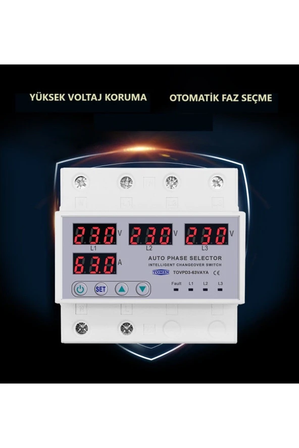 Tomzn Otomatik Faz Seçici Ve Yüksek Alçak Voltaj Akım Koruma Rölesi 220v 100A - 8