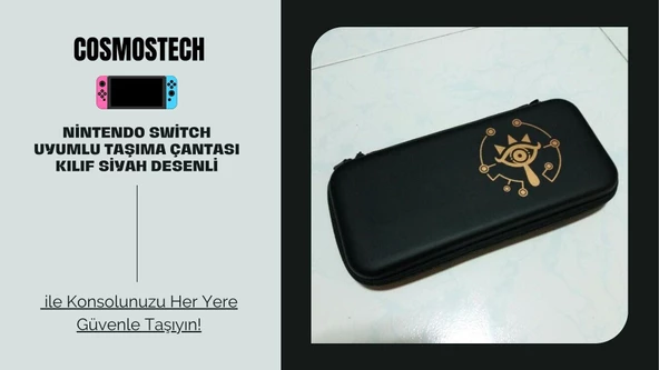 Cosmostech Nintendo Switch Oyun Konsolu Uyumlu Taşıma Çantası Kılıf Siyah Desenli - 2