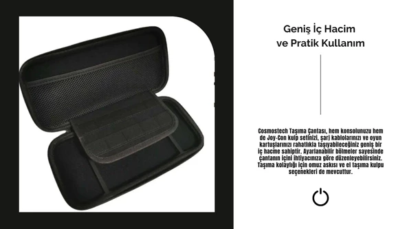 Cosmostech Nintendo Switch Oyun Konsolu Uyumlu Taşıma Çantası Kılıf Siyah Desenli - 5