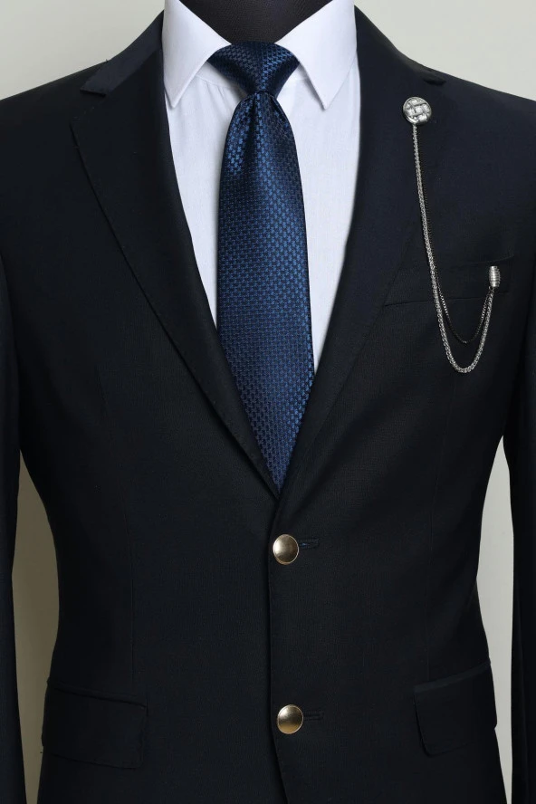 Esgue Desenli Gümüş Gri Zincirli Ceket Yaka İğnesi - 2