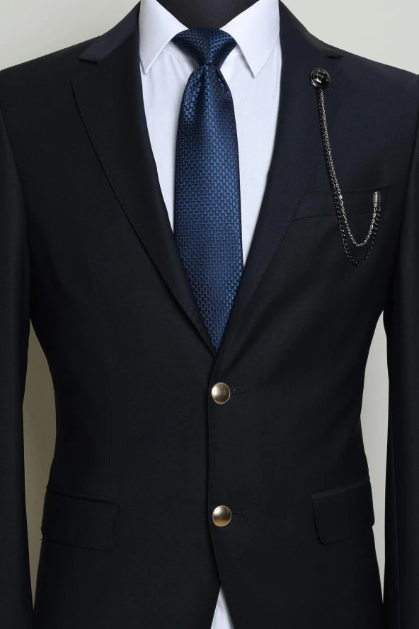 Esgue Desenli Siyah Zincirli Ceket Yaka İğnesi - 2