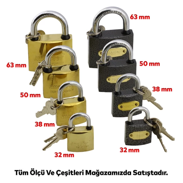 İşyeri Kepenk Kapı Asma Kilidi Sarı Renk 38 mm 3 Anahtarlı Halka Sandık Tosba Kilit Metal - 3