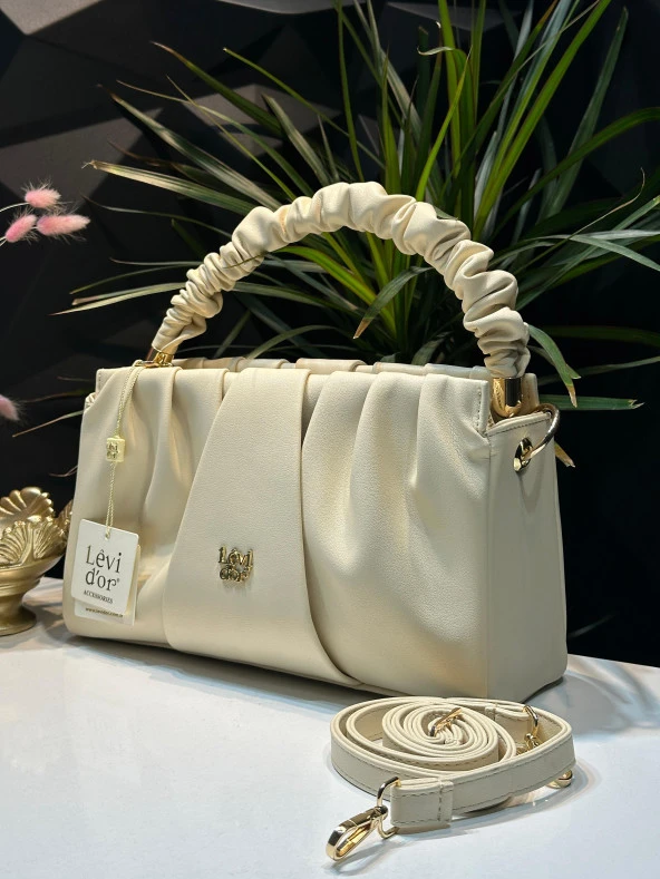 LEVDR.930074.KRM Levidor Özel Renk Kombin El Ve Kol Çantası Olarak Tasarlanmış Suni Deri Bayan Omuz Ve Kol Çantası - Resim 2