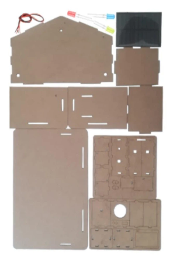 Güneş Enerjili Ev Yapım Seti 1 Paket Güneş Paneli Mantar Led Lamba Mdf Ev Maketi Deney Proje - Resim 2