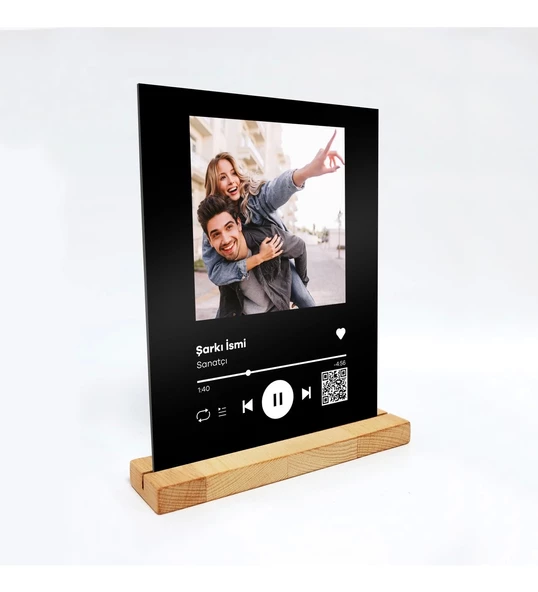 Kişiye Sevgiliye Arkadaşa Hediyelik Özel Fotoğraflı, Sözlü ve Barkodlu Spotify Masaüstü Plak(Ahşap Stand Yazı Yazılır) - 2