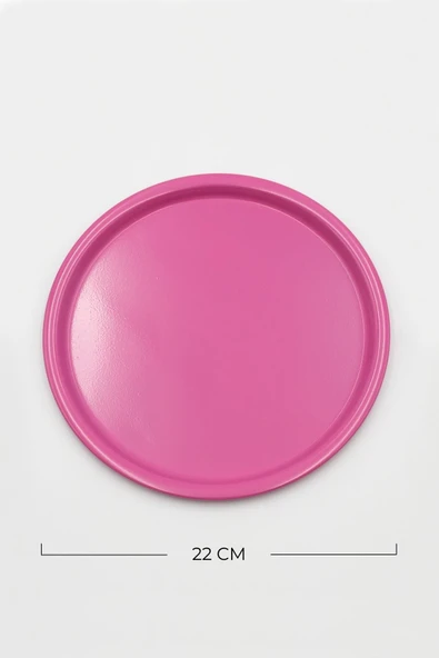 6'lı Pembe Yuvarlak Metal Tepsi, Tek Kişilik Çay ve Kahve Sunum Tepsisi 22cm - 2