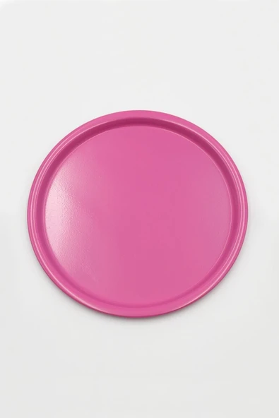 6'lı Pembe Yuvarlak Metal Tepsi, Tek Kişilik Çay ve Kahve Sunum Tepsisi 22cm - 4
